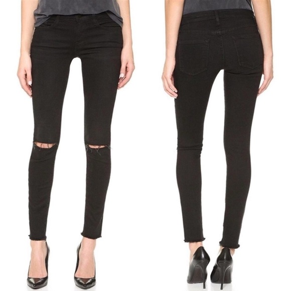Frame Jeans Black Le Skinny de Jeanne Jeans Distressed Size 28 Noir Rips - Picture 1 of 10